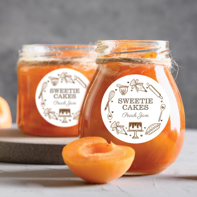 Adesivo Redondo Jar de textura de madeira do solo e Cozinhar (Criador carregado)