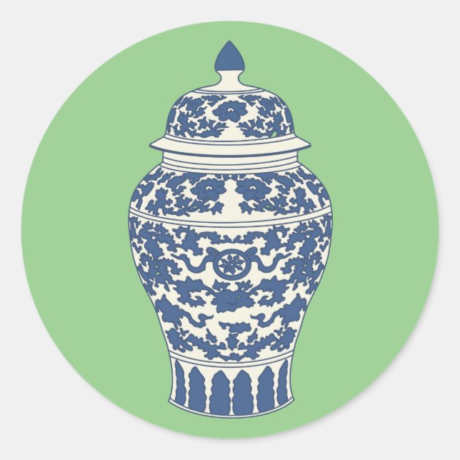 Adesivo Redondo Jar Ginger Azul e Branco (Frente)