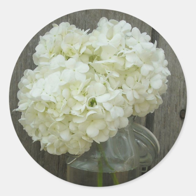 Adesivo Redondo Jar Of Hydrangeas & Barnwood Sticker (Frente)