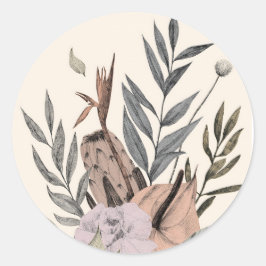 Adesivo Redondo Jardim Botânico Boho - Ilustração Floral