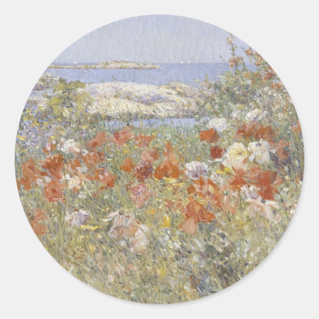 Adesivo Redondo Jardim Celia Thaxter de Frederick Childe Hassam (Frente)