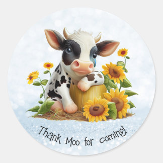 Adesivo Redondo Jardim de girassol Moo, Obrigado de vaca giro, bon