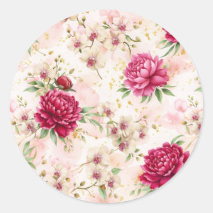 Adesivo Redondo Jardim de Peônia e Orquídea Floral Glam Casamento