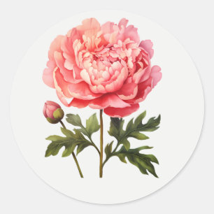 Adesivo Redondo Jardim de Peônia Rosa arte floral