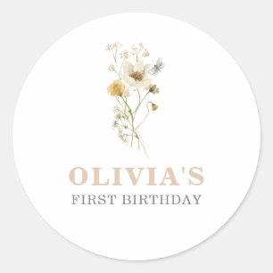 Adesivo Redondo Jardim de vassoura Elegante Primeiro Aniversário