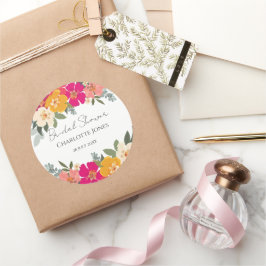 Adesivo Redondo Jardim de Verão Colorido Chuveiro de Noiva Floral 