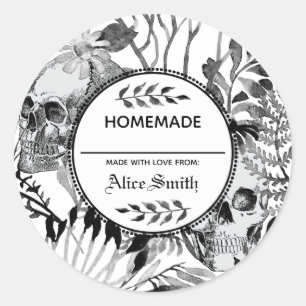 Adesivo Redondo Jardim do Crânio de Aquarela