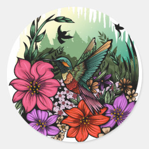 Adesivo Redondo Jardim do Hummingbird