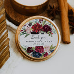 Adesivo Redondo Jardim do outono | Borgonha Obrigado Favor Vinheta<br><div class="desc">Este obrigado de aranha de jardim de outono você favorece adesivos são perfeitos para uma recepção casamento outono. A design apresenta flores, flores, flores e folhas verdes, cor-de-rosa-pincelada, vermelha, marinho e borrado, cor-de-água, marcadas em forma viva de outono. Personalize as etiquetas do adesivo com seus nomes, o evento (se aplicável)...</div>