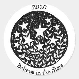 Adesivo Redondo Jardim Flor de Estrelas e Constelações no Sky B/W