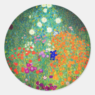 Adesivo Redondo Jardim Flor Gustav Klimt