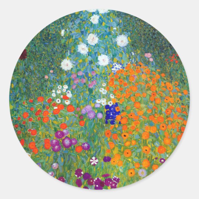 Adesivo Redondo Jardim Flor, Gustav Klimt (Frente)