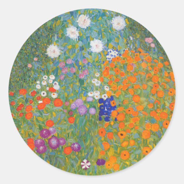 Adesivo Redondo Jardim Flor por Gustav Klimt (Frente)
