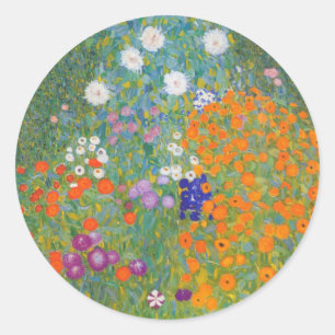 Adesivo Redondo Jardim Flor por Gustav Klimt