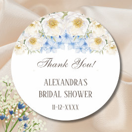Adesivo Redondo Jardim Floral Azul Branco Chá de Noiva Agradecimen