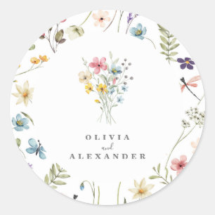 Adesivo Redondo Jardim floral Boho de flores silvestres