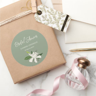 Adesivo Redondo Jardim Floral Branco de Gardenia Simples Chuveiro 