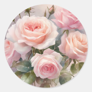 Adesivo Redondo Jardim Floral de Rosa Rosa Elegante