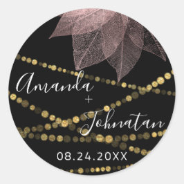Adesivo Redondo Jardim Folha de Ouro Rosa Nome Data Luz Dourada Br
