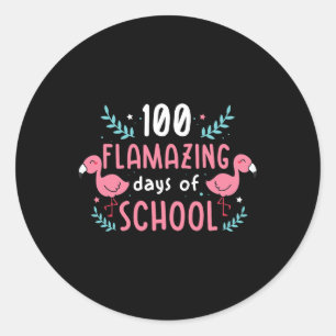 Adesivo Redondo Jardim Infantil: 100 Dias De Professora Flamingo K