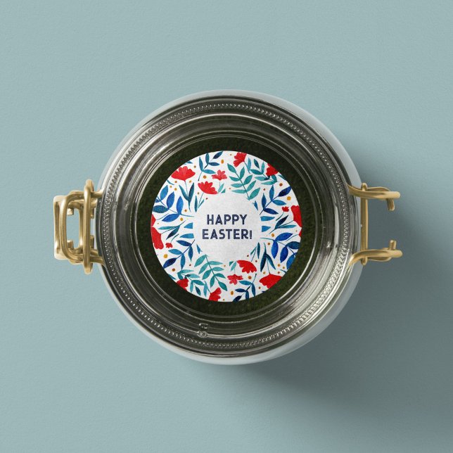 Adesivo Redondo Jardim mágico - Páscoa vermelha e turquesa (Criador carregado)