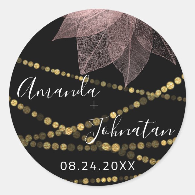 Adesivo Redondo Jardim Rosa Folha Dourada Nome Data Luz Dourada Br (Frente)