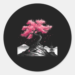 Adesivo Redondo Jardim Sakura Japão Monte Fuji Cherry Blo
