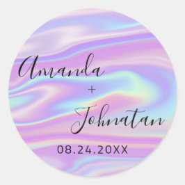 Adesivo Redondo Jardim Simplesmente Nome Data Holográfico Preto