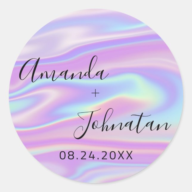 Adesivo Redondo Jardim Simplesmente Nome Data Holográfico Preto (Frente)