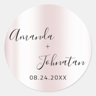 Adesivo Redondo Jardim Skinny Simples Nome Data Preto Rosa Pastel