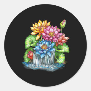Adesivo Redondo Jardim Zen de Meditação da Cachoeira de Lótus Colo