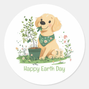 Adesivo Redondo Jardinagem Feliz Dia da Terra para Ouros