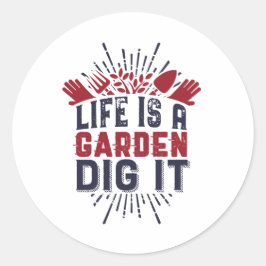 Adesivo Redondo Jardinagem Motivacional Cita Vida Um Jardim Fazend