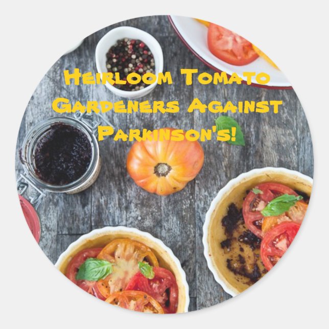 Adesivo Redondo Jardineiros De Tomate Heirloom Contra Parkinsons! (Frente)