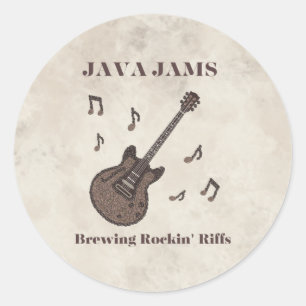 Adesivo Redondo Java Jams-Brewing Rockin' Riffs-Café-Guitarra-