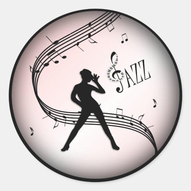 Adesivo Redondo Jazz Dance Pink Music Classic Round Sticker (Frente)