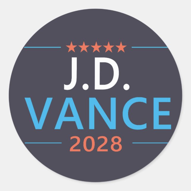 Adesivo Redondo JD Vance 2028 Patriótico Republicano (Frente)