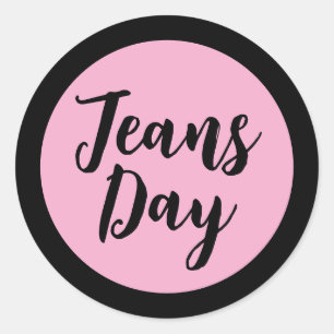 Adesivo Redondo Jeans de Denim Casuais Modernos Dia com Rosa claro