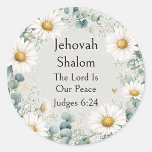 Adesivo Redondo Jehovah Shalom, Margaridas Brancas Eucalipto Capri