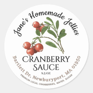 Adesivo Redondo Jelly Label Vintage Homemade CRANBERRY Sauce