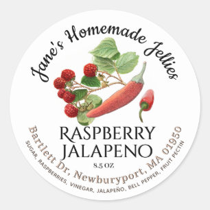 Adesivo Redondo Jelly Label Vintage Homemade Raspberry Jalapeño