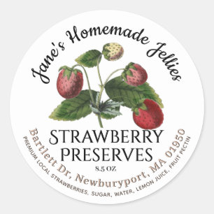 Adesivo Redondo Jelly Label Vintage Homemade Strawberry Preserve