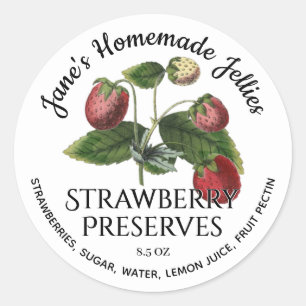 Adesivo Redondo Jelly Label Vintage Homemade Strawberry Preserve