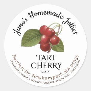 Adesivo Redondo Jelly Label Vintage Homemade Tart Cherry Preserve