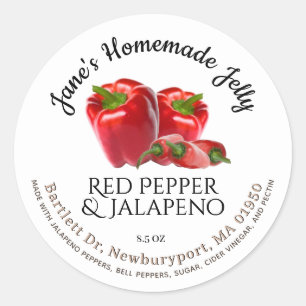 Adesivo Redondo Jelly Label Vintage Jalapeño e Pepper Vermelho