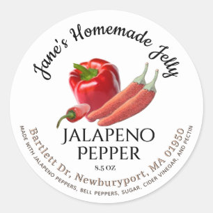 Adesivo Redondo Jelly Label Vintage Jalapeño e Red Bell Pepper