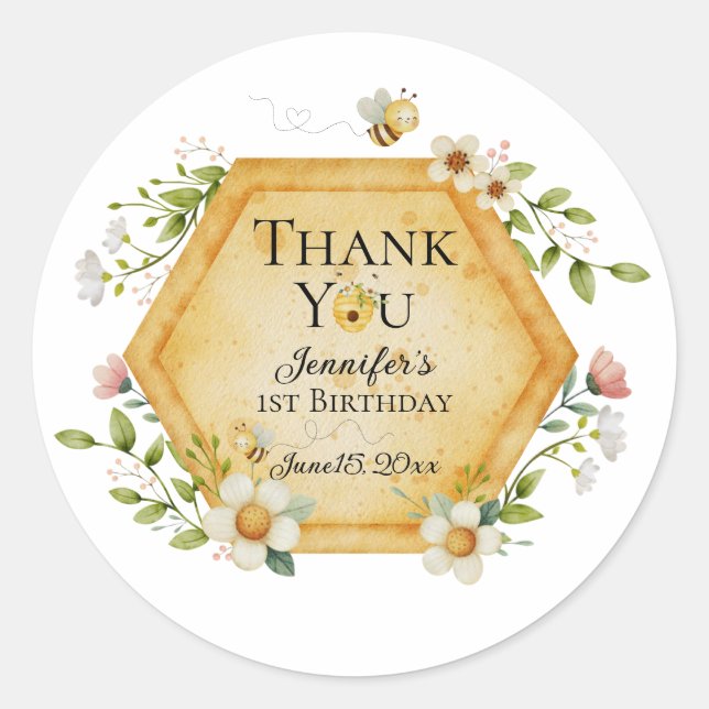 Adesivo Redondo Jennifer's Sweet to Bee One Favor Label (Frente)