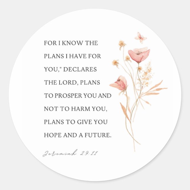 Adesivo Redondo Jeremiah 29:11 Eu sei os planos que tenho para voc (Frente)
