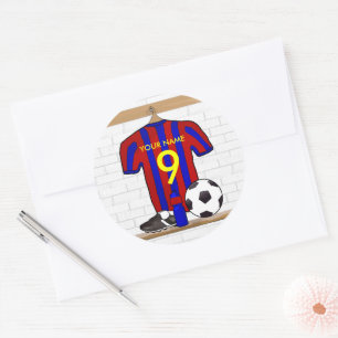 Adesivo Redondo Jérsei de futebol vermelho e azul personalizado d