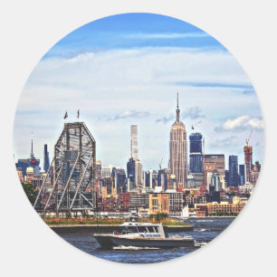Adesivo Redondo Jersey City NJ - Barco da Polícia Pelo Relógio Col